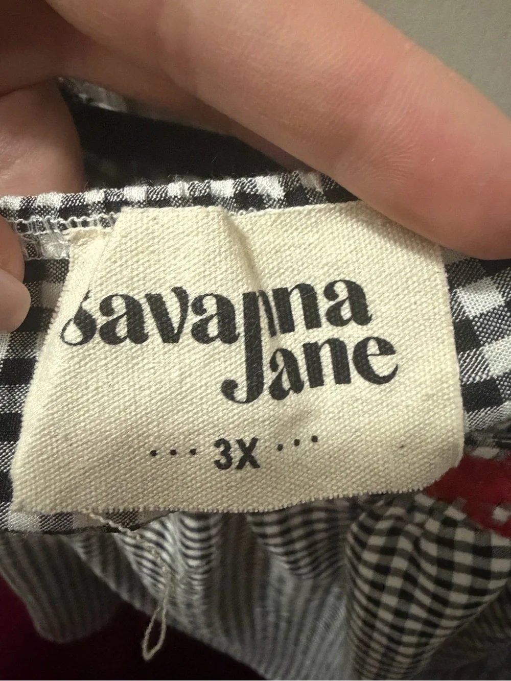 Savanna Jane Black-and-White Gingham Blouse with Red Embroidered Neckline - Picture 4 of 4